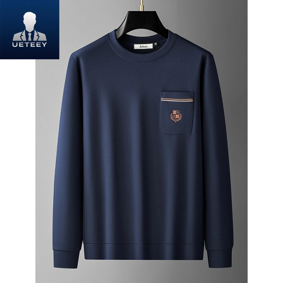 秋季轻奢简约时尚老钱风柔软空气层男士修身圆领套头长袖卫衣男款