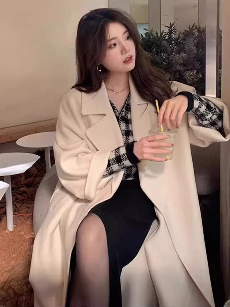 灰色西西里双面毛呢大衣女2025秋冬季新款高级感中长款毛呢外套女