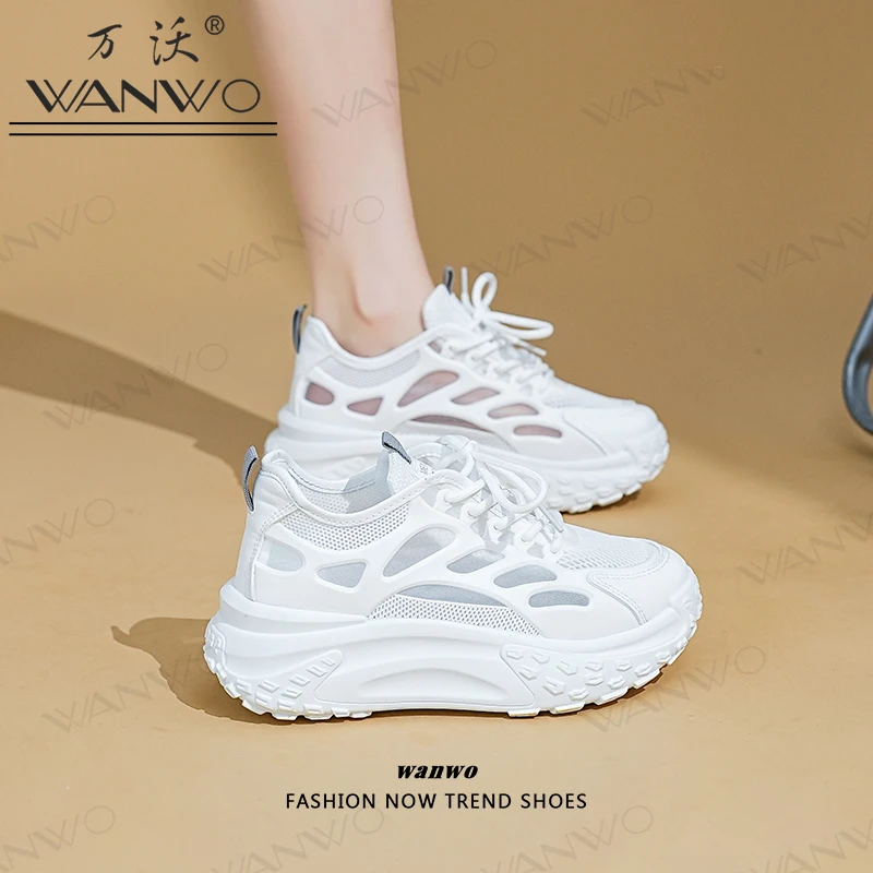夏季女鞋2025新款百搭透气网面休闲鞋厚底老爹鞋女款小白鞋运动鞋