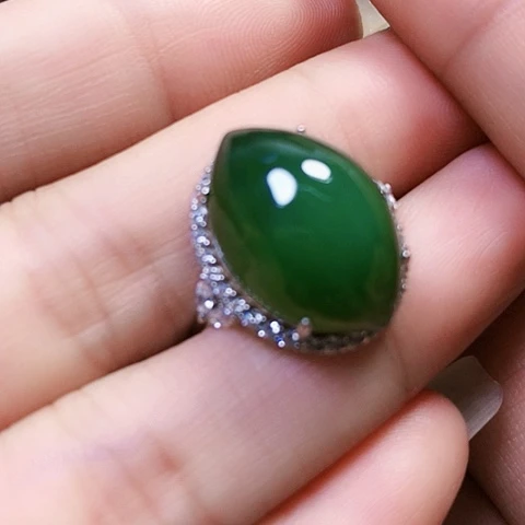 和田玉戒指银S925镶嵌