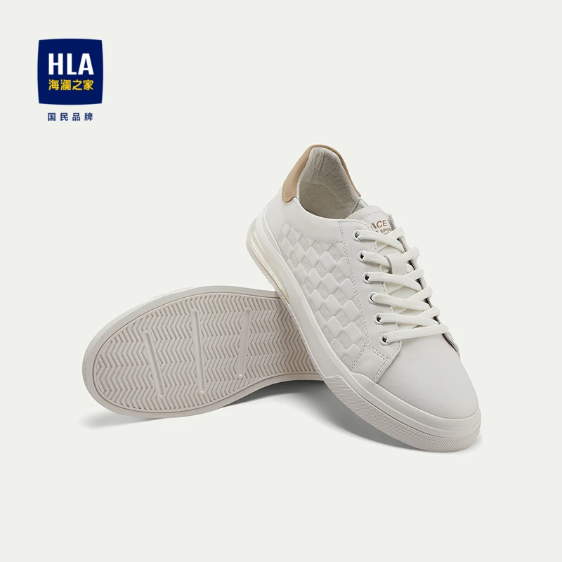 HLA/海澜之家抽绳系带休闲鞋印花头层牛皮耐磨鞋底圆头透气鞋子男