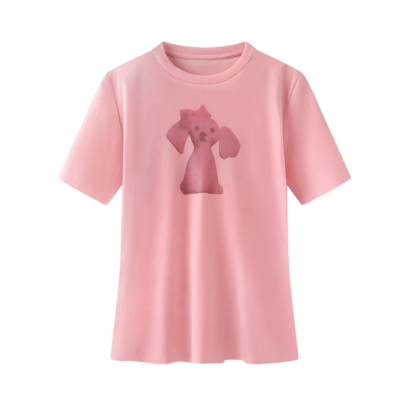 1264卡通丝绒短袖T恤女2025春季新款圆领打底衫女