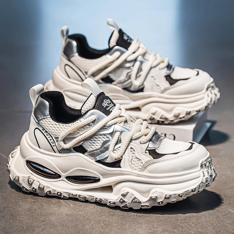 厚底老爹鞋2025冬季新款男士时尚百搭休闲跑步增高网面运动鞋潮鞋