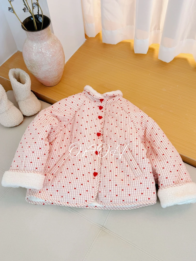 OAOH冬季女中大童棉服儿童卡通可爱碎花棉袄夹棉棉衣W8655加绒