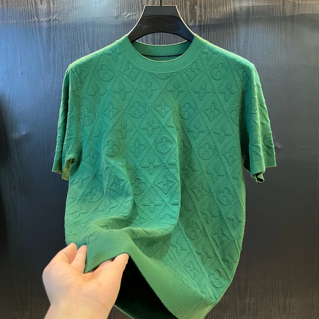 2025早秋新款 高定桑蚕丝 69支超细纱线 男士时尚老花百搭短袖T恤