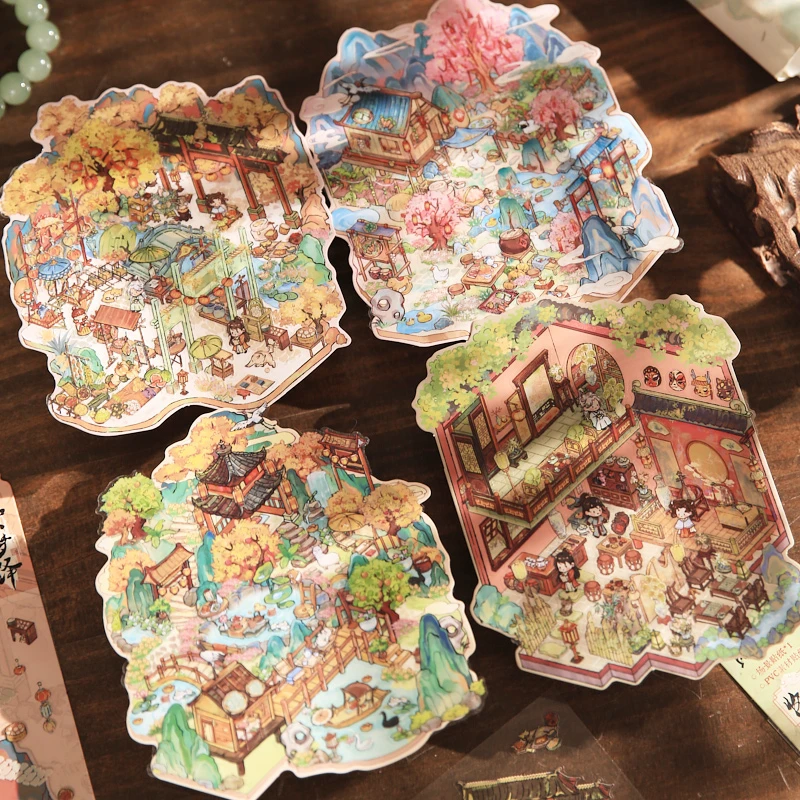 纸先生与君有约造景贴纸古风微缩堆叠场景贴画小号立体3D小屋国风