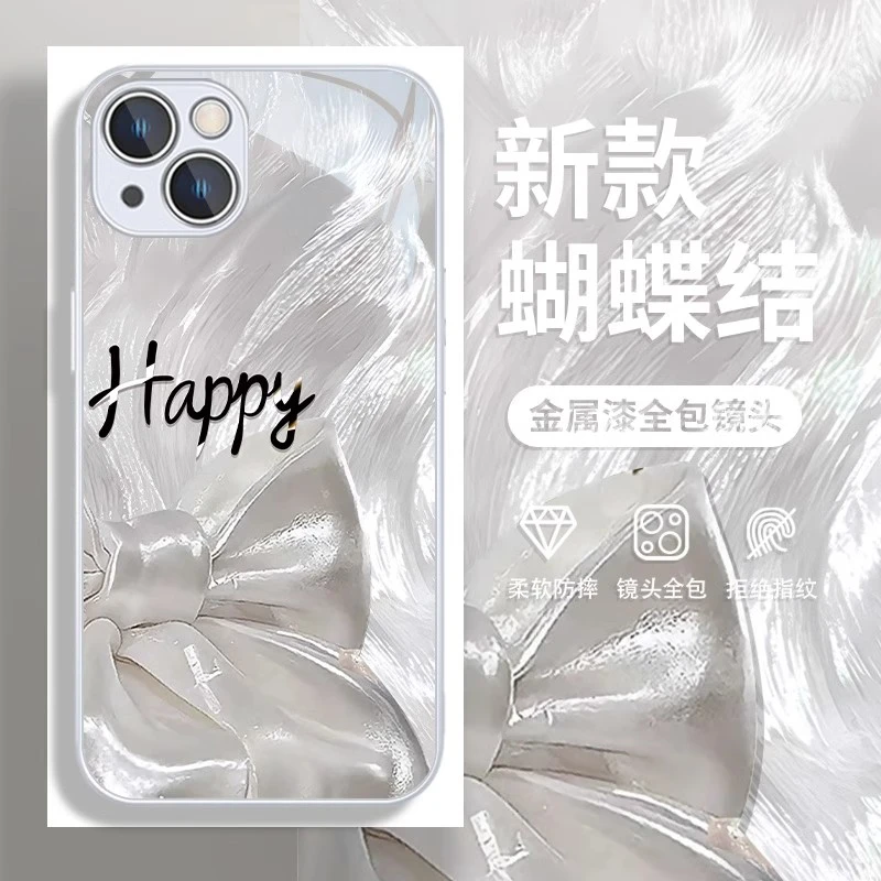 适用苹果17/华为mate70/小米15/oppo/vivo高级感蝴蝶结羽纱手机壳