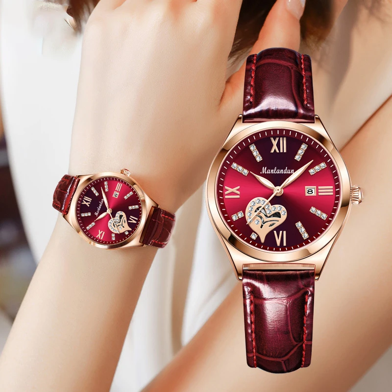 新款时尚罗马爱意日历防水女士腕表红面 2885FL