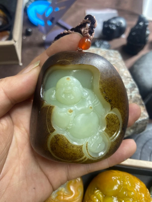 和田玉 把 件 金包佛