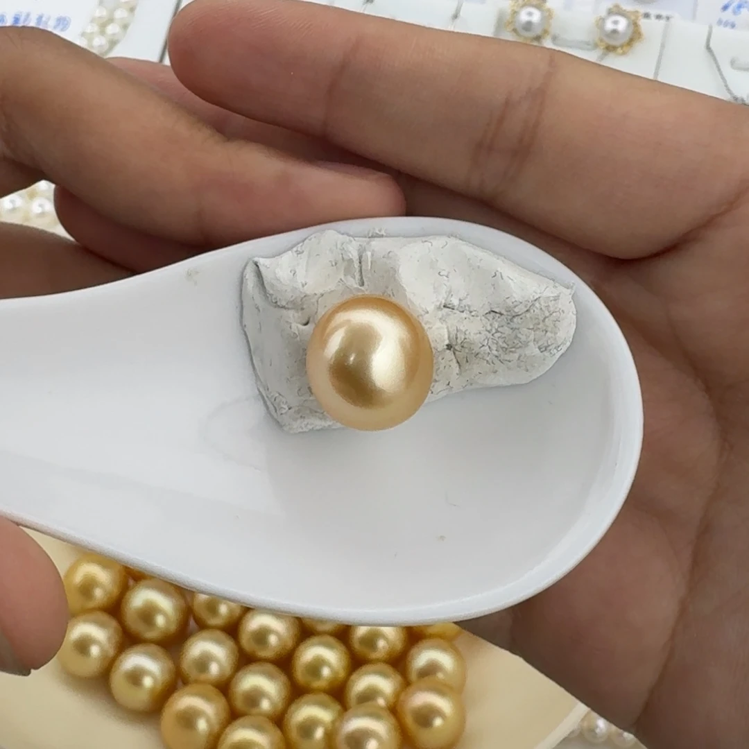 海水珍珠裸珠金珠椭圆无暇12.6mm