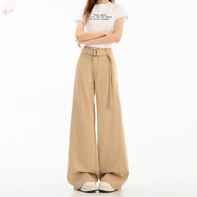 美式复古酷飒慵懒风阔腿牛仔裤女夏季新款高腰宽松显瘦垂感休闲裤