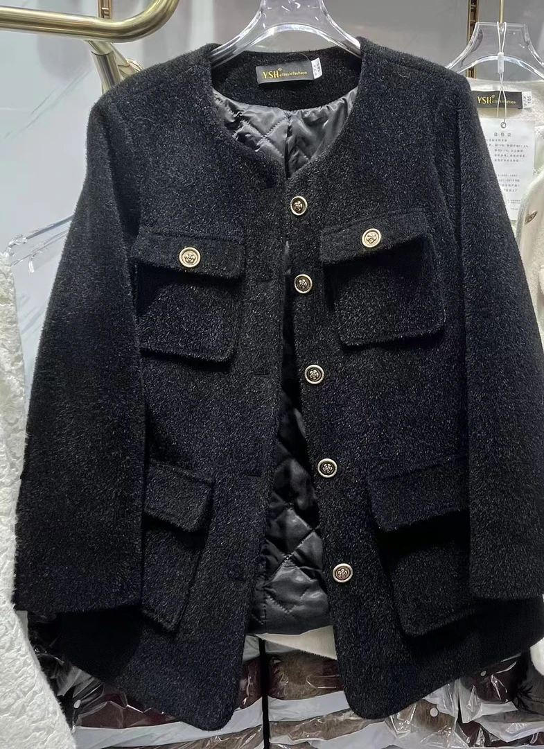 加绒大码女装可穿200斤显瘦高级黑色小香外套