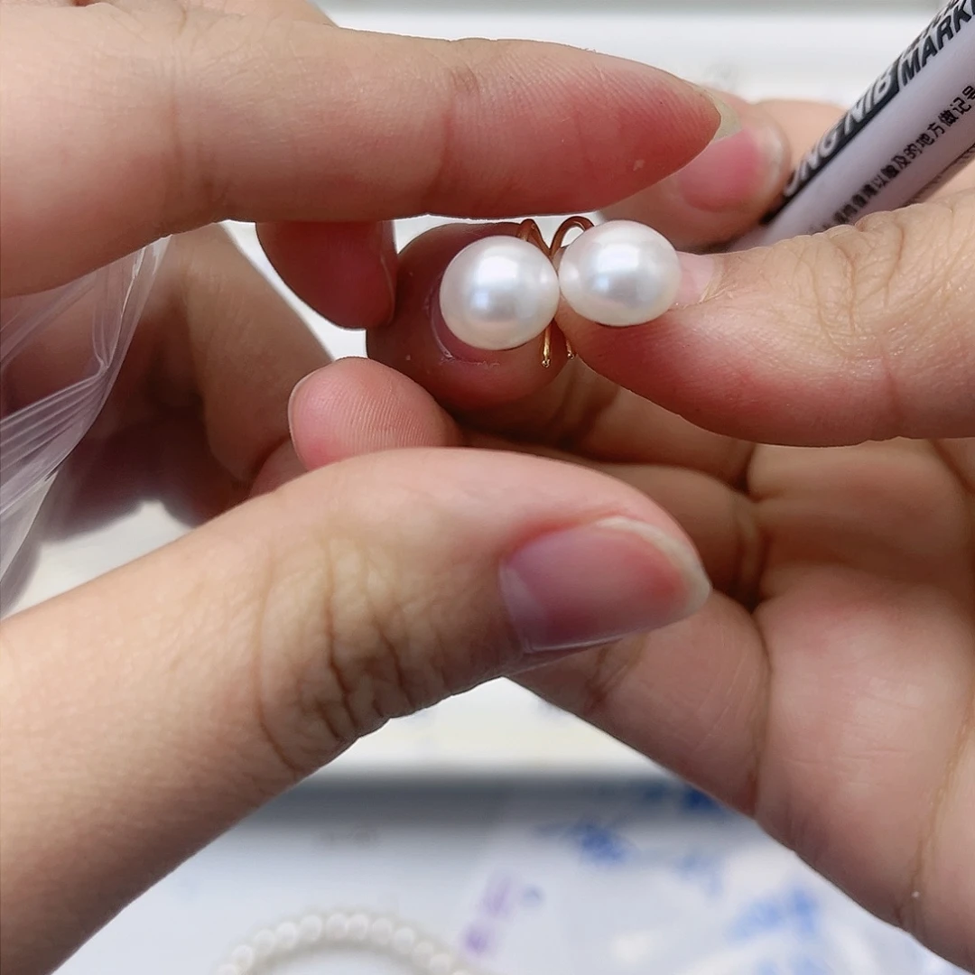 淡水珍珠耳饰银S925镶嵌熊*