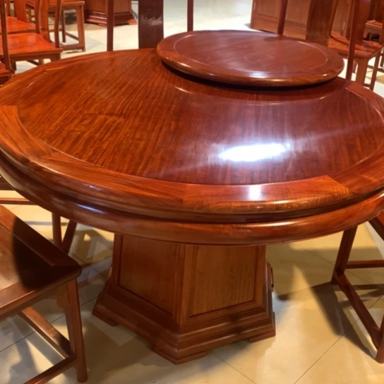 紫檀木类端景台四*1 3 8圆桌+ 6张餐椅