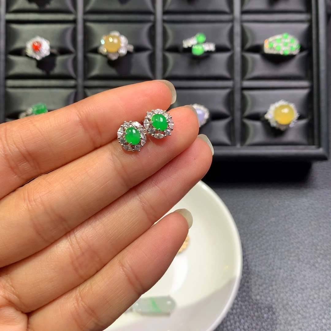 翡翠银S925镶嵌耳饰