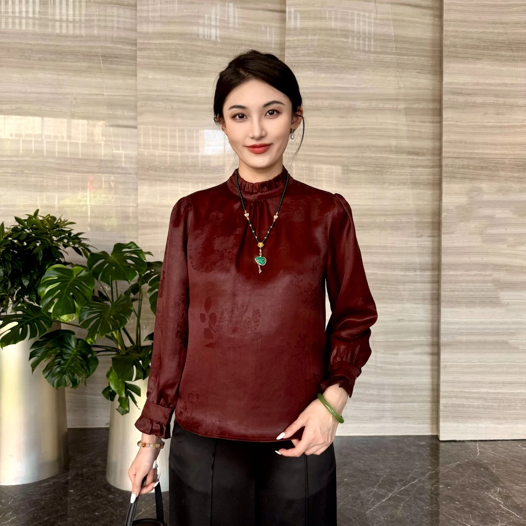 FSSIA星缀｜香云纱百搭精致木耳领桑蚕丝长袖打底上衣衬衫MS-5096