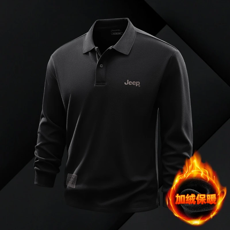 Jeep吉普专柜正品新款商务运动风翻领长袖POLO衫百搭男士打底衫