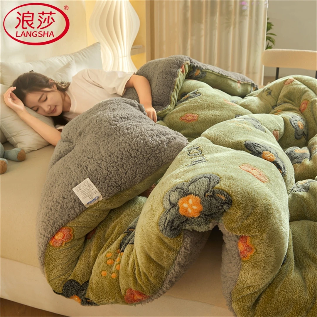 浪莎羊羔绒被子冬被加厚保暖牛奶绒珊瑚绒被学生宿舍双人棉被10斤