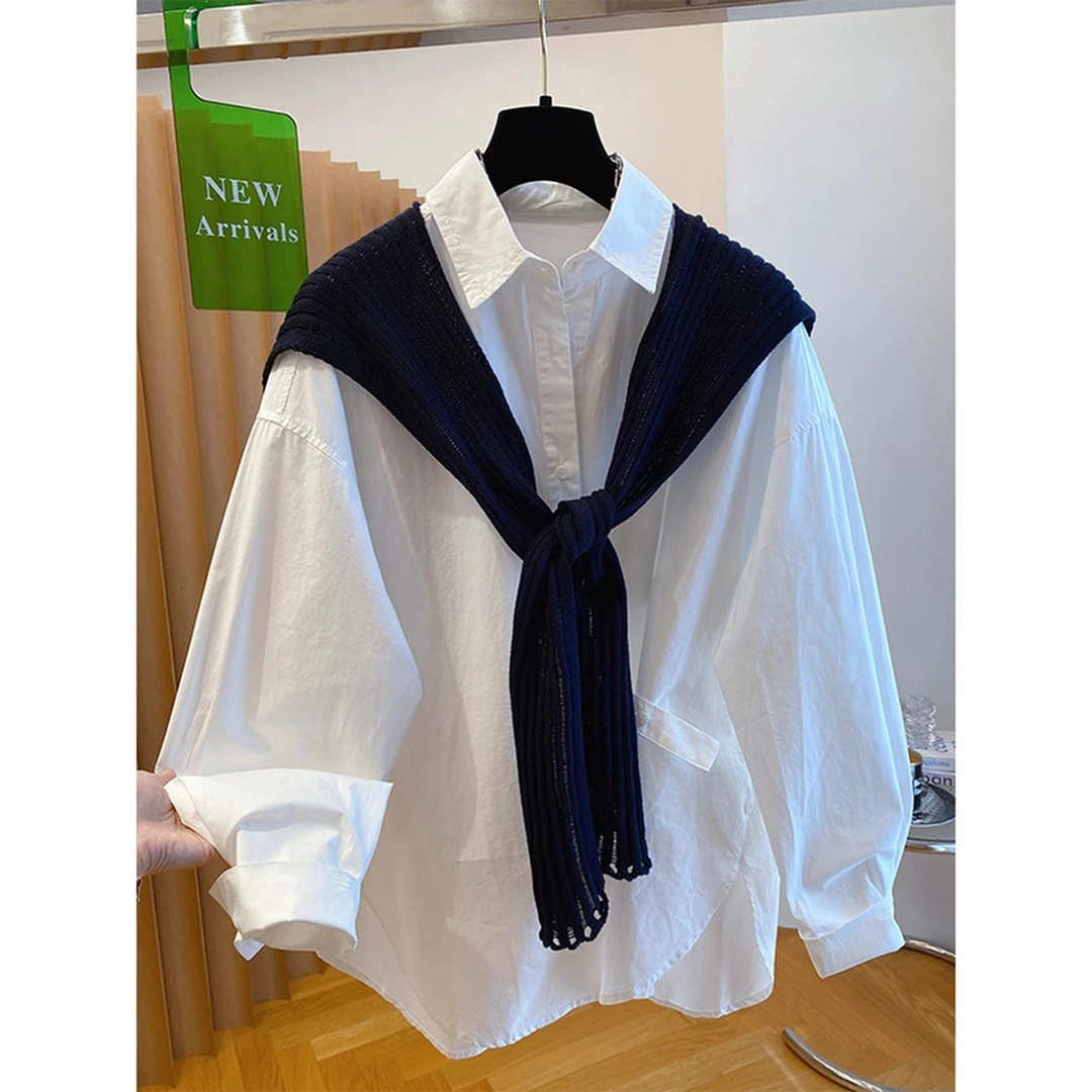 大码300斤高级感白色披肩衬衫女2025新款韩版宽松气质松弛感上衣