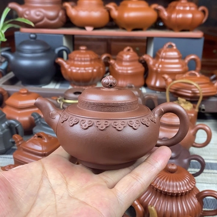 紫砂茶壶云肩如意150cc原矿老底曹青紫砂