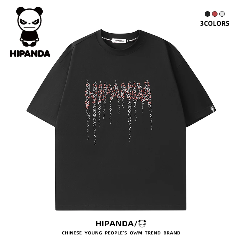 HiPanda你好熊猫夏季薄款短袖T恤男款纯棉宽松百搭美式潮流上衣男