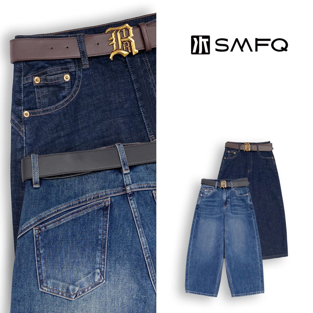 水木夫妻 ”万能公式“高品质水洗茧型显瘦八分弯刀牛仔裤