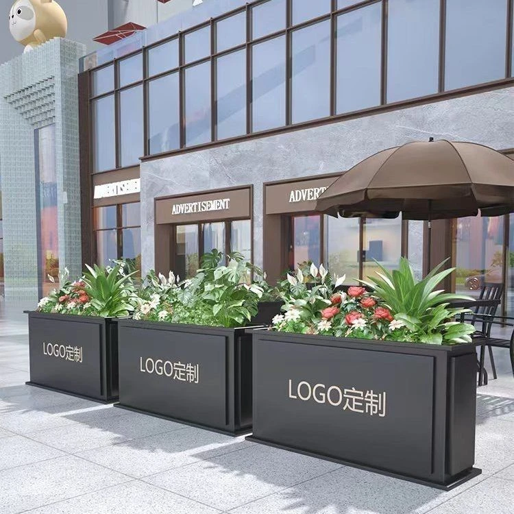 户外镀锌钢花箱组合市政广场售楼部长方形花槽成品定制铁艺花坛