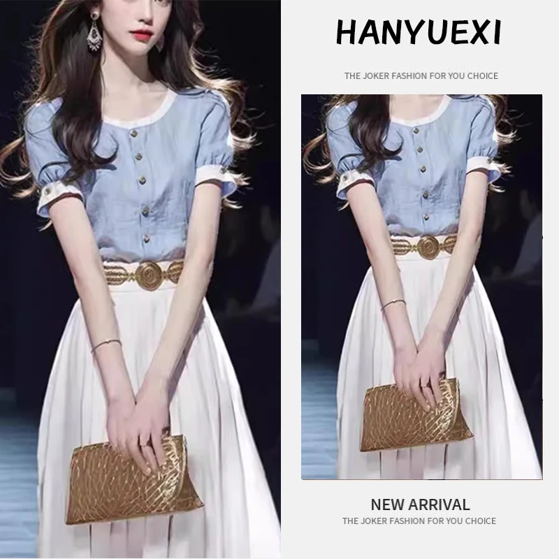 夏季一整套女装2025年新款韩版减龄气质时尚短袖上衣半身裙两件套