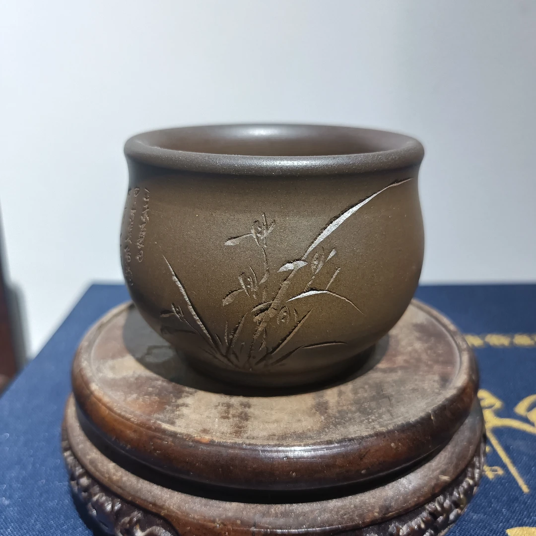 钦州坭兴陶贵台龙窑柴烧79窑刻绘杯90毫升