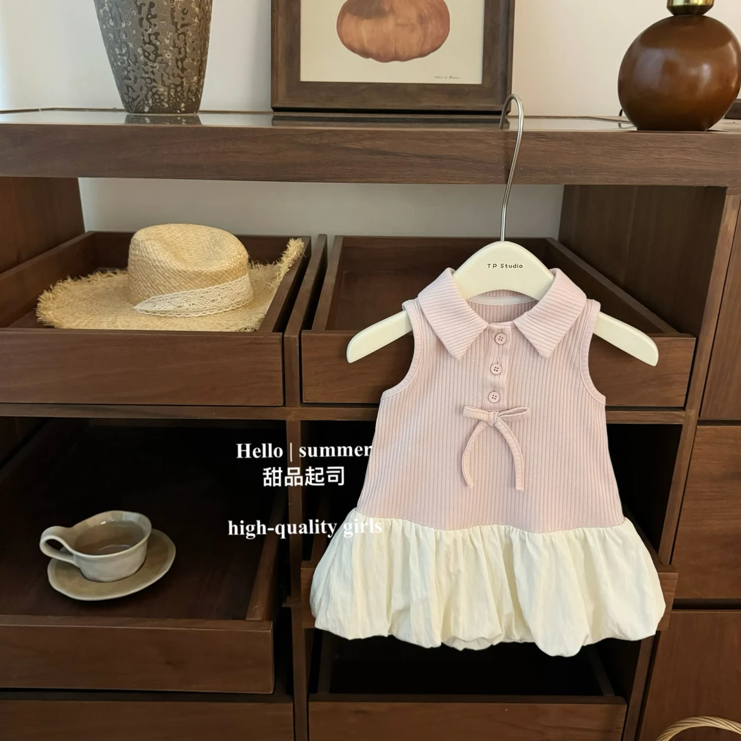 【甜品起司】芭蕾美学！原创女宝宝polo领粉色甜美收腰蓬蓬花苞裙