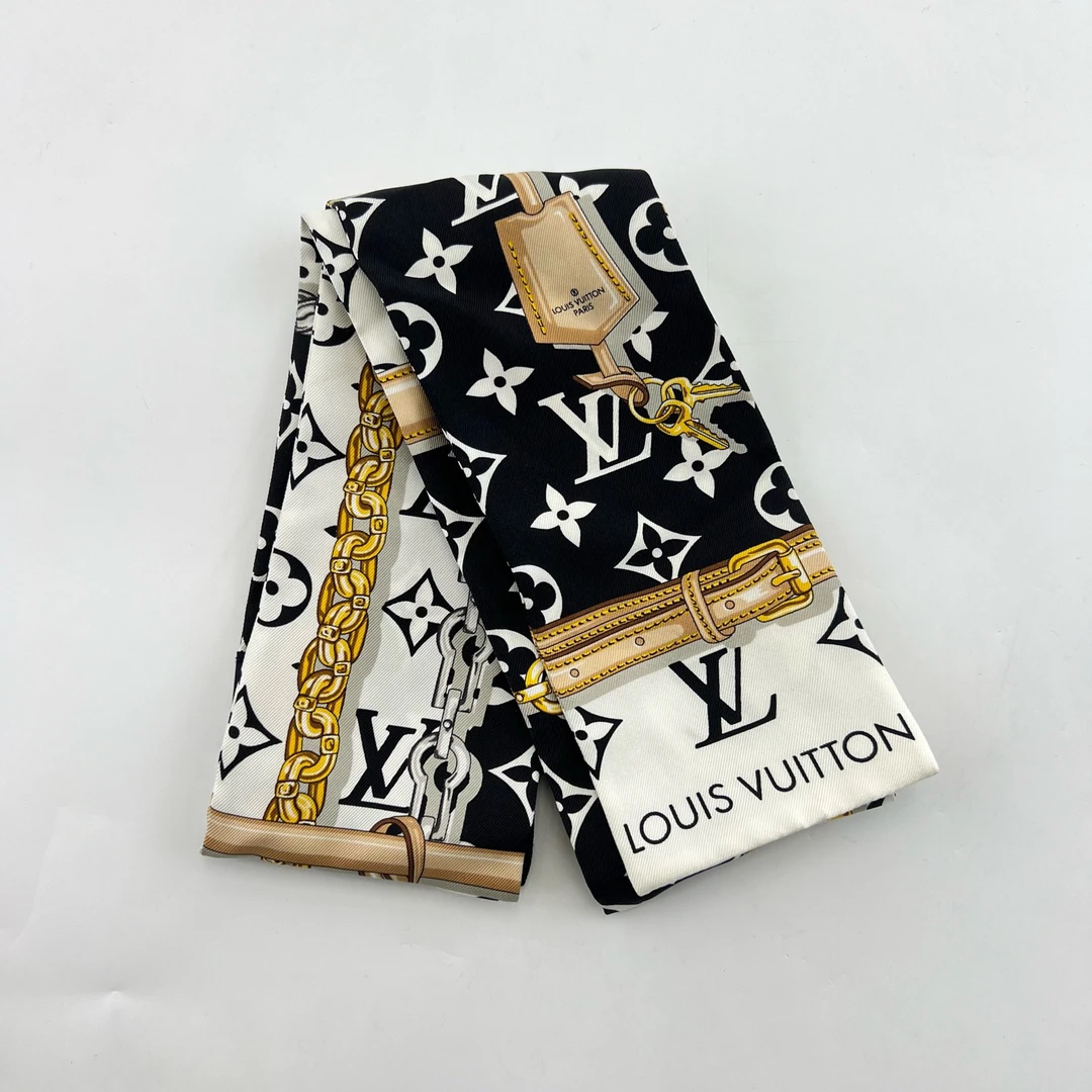 99新 LouisVuitton/路易威登 黑白色双面花色丝巾束发带/16587926