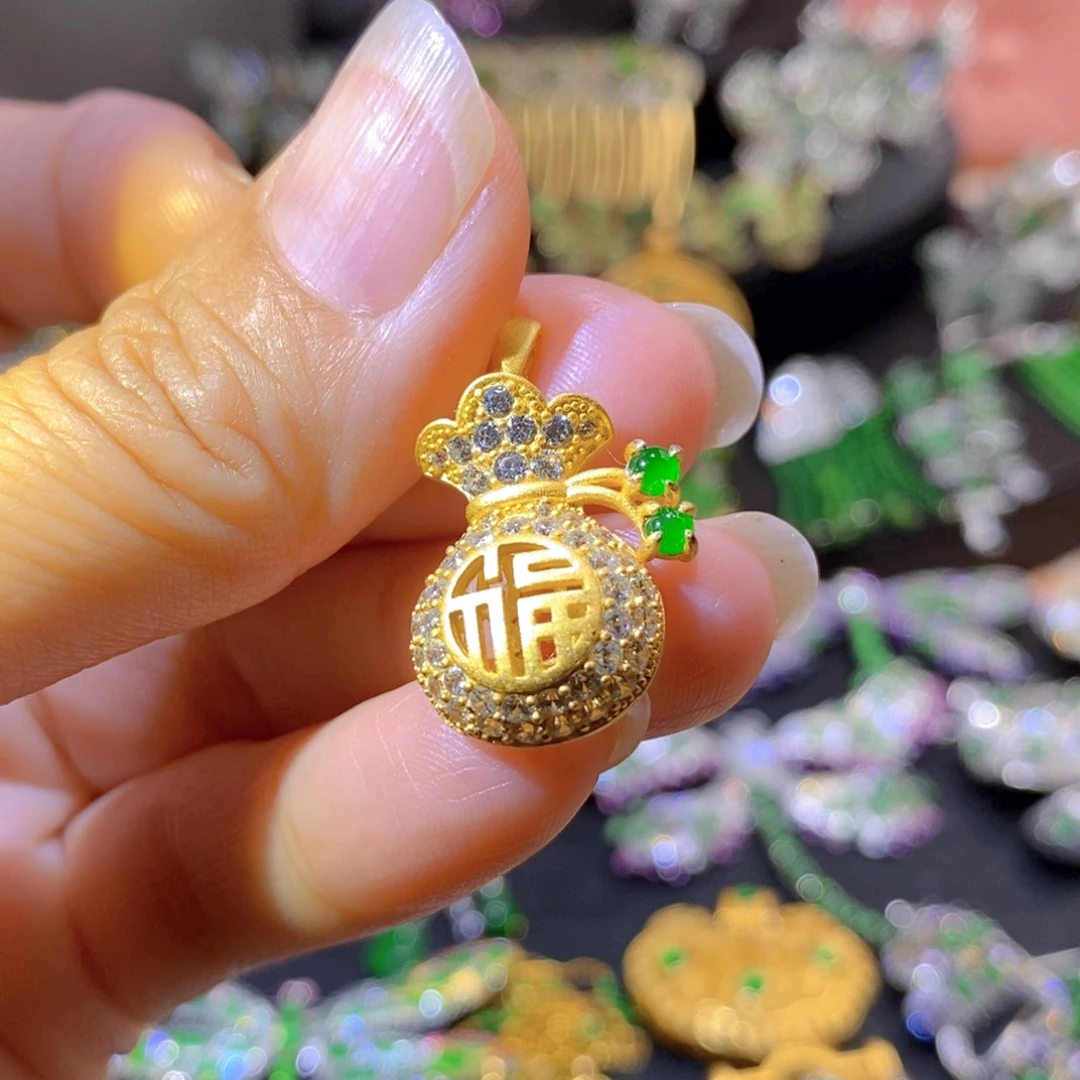 吊坠(不含链)银S925镶嵌翡翠