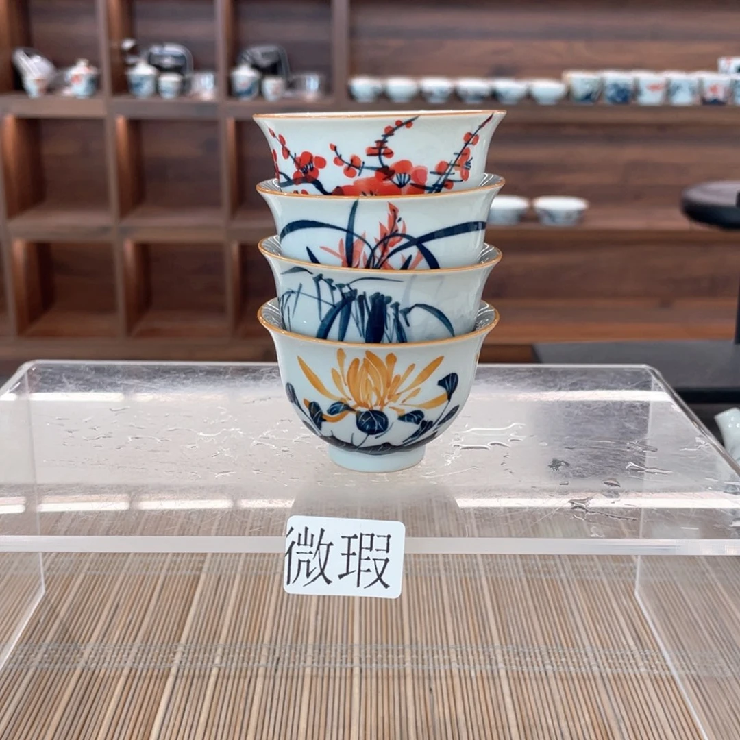 釉下手绘茶具微瑕