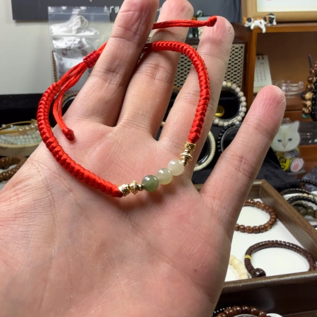 星月菩提吊坠红绳手工编织配和田
