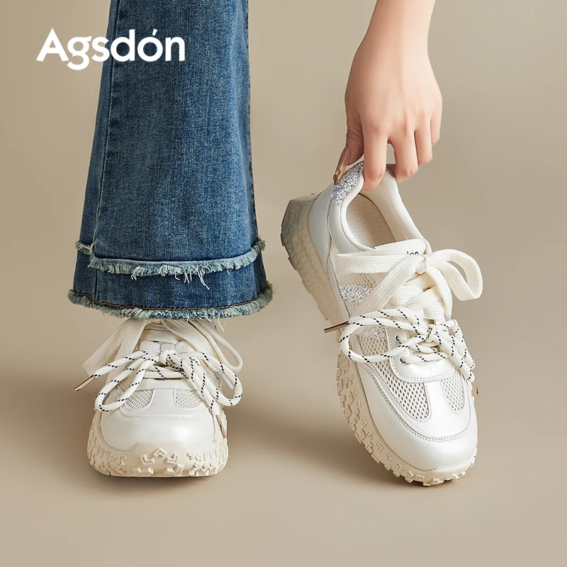 奥古狮登厚底德训鞋女款2025新款夏季休闲板鞋增高爆款透气老爹鞋