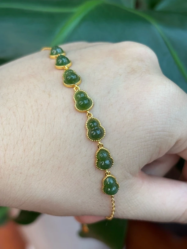 4669和田碧玉s925银镶葫芦手链 多样性发其一