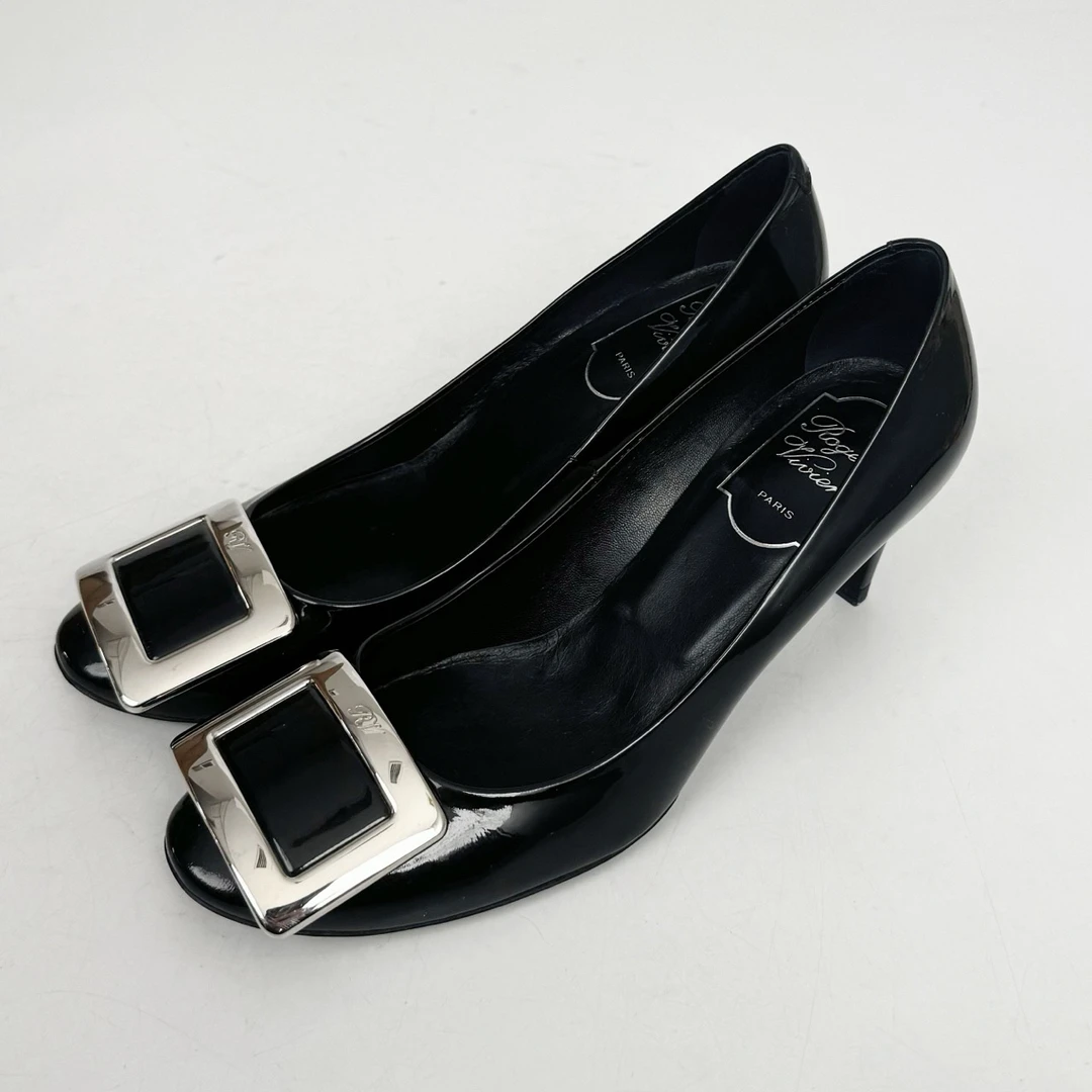 95新 Roger Vivier/罗杰·维威耶 36码/RV/rv方扣高跟鞋/jm07071