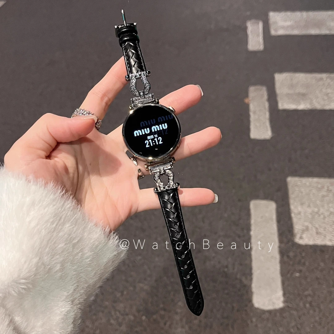 适用华为轻奢镶钻马蹄扣真皮手表表带watch3watch4GT3GT4GT5GT6女