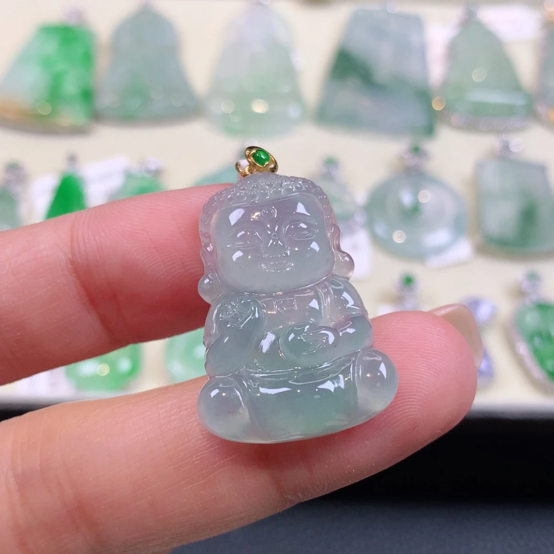 翡翠18K金镶嵌颈饰缅甸天然a货翡翠