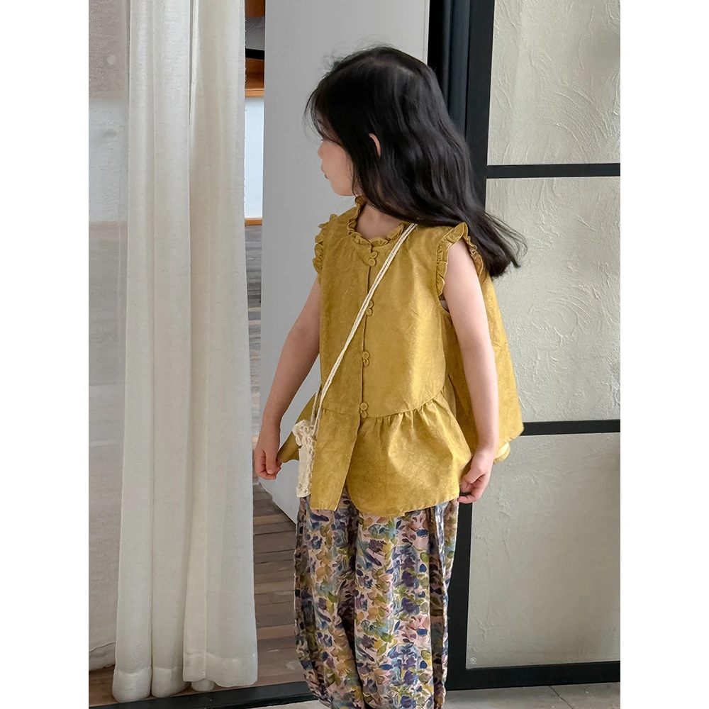 25230儿童蜡染无袖衬衫夏季新款日韩系特殊工艺衬衫重工无袖衫