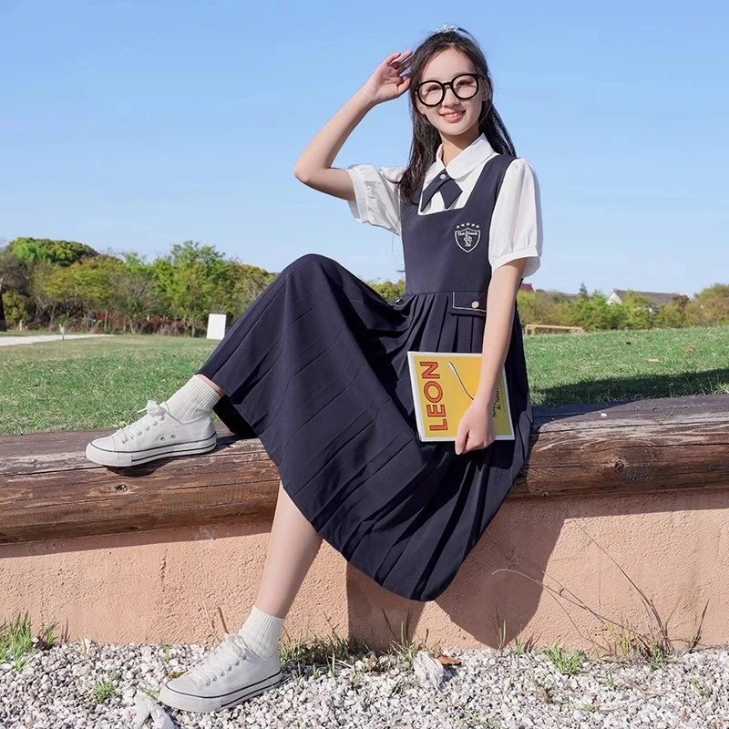 高初中学生背带裙套装夏季2025年新款学院风少女夏装连衣裙两件套