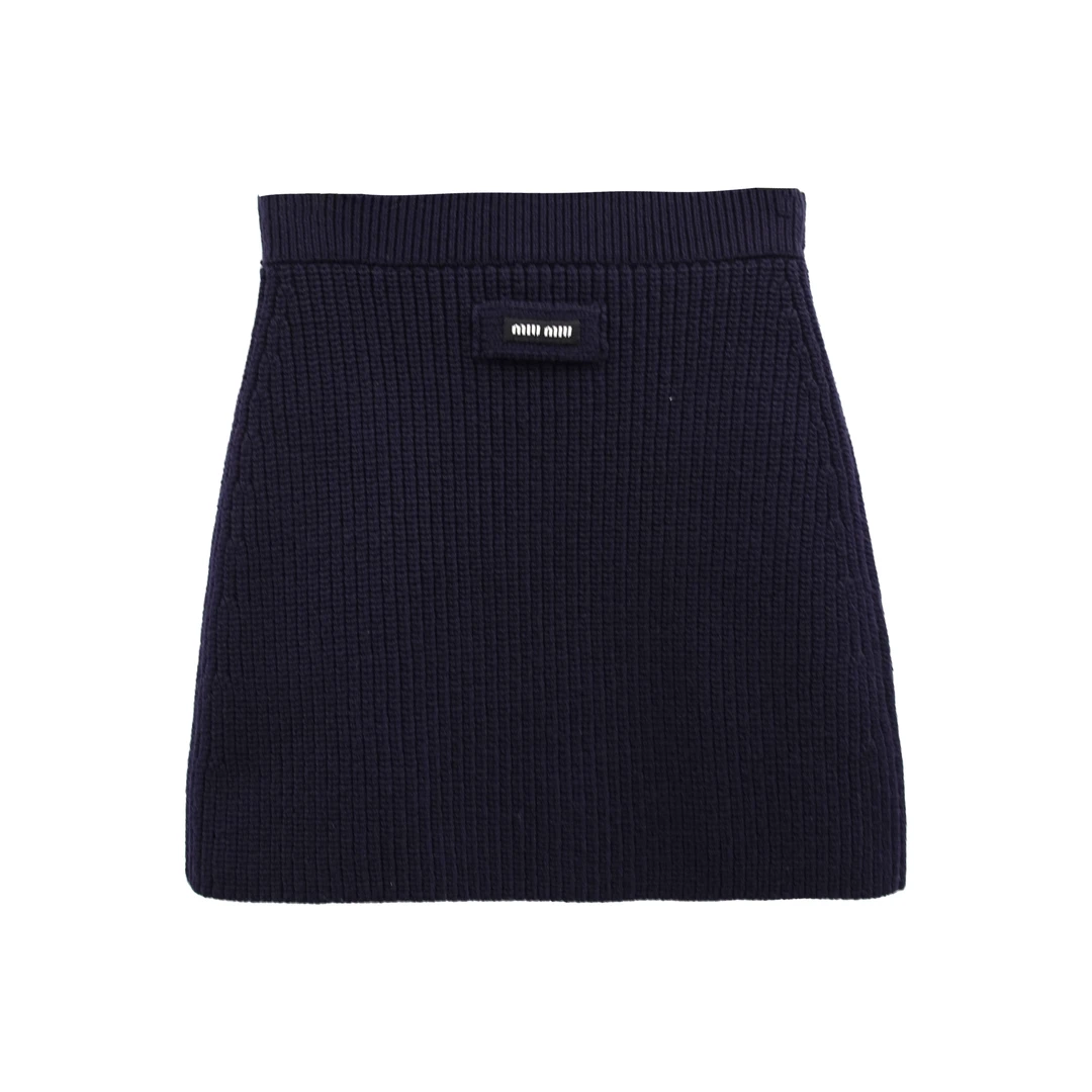 未使用 MIU MIU/缪缪 徽标粗线针织绵羊毛短裙