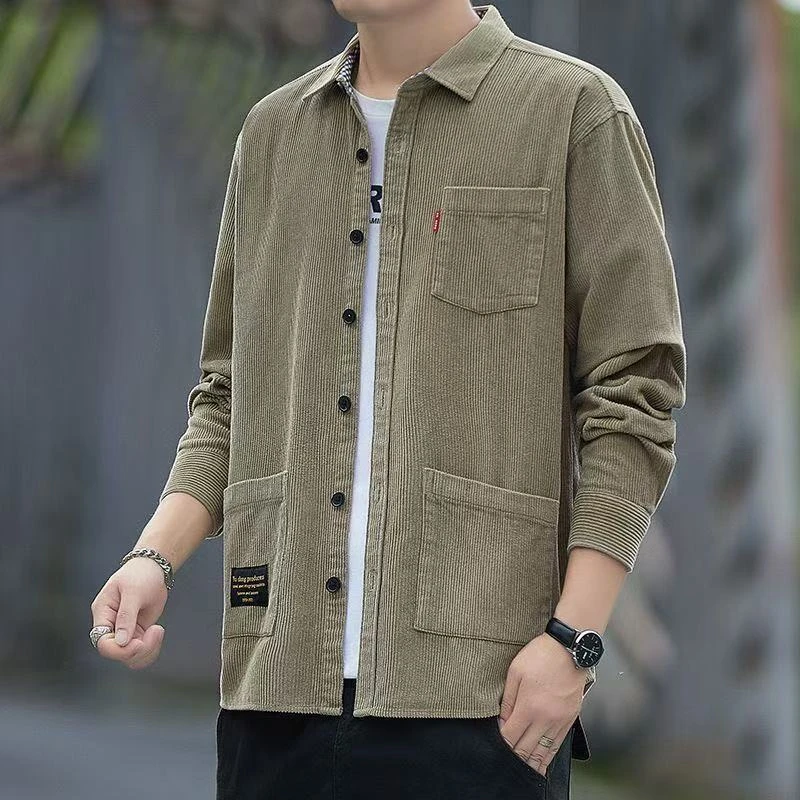 插肩袖男士长袖港风秋装潮流衬衫春秋季春秋方领