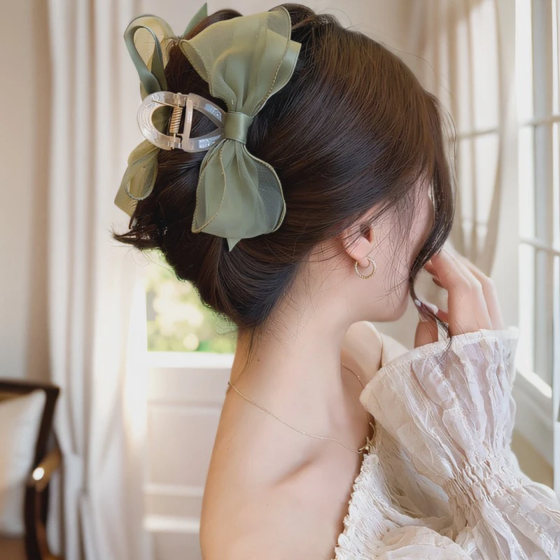 【春夏款发饰】蝴蝶结鲨鱼抓夹！新款网纱蝴蝶结发饰盘发抓夹大号