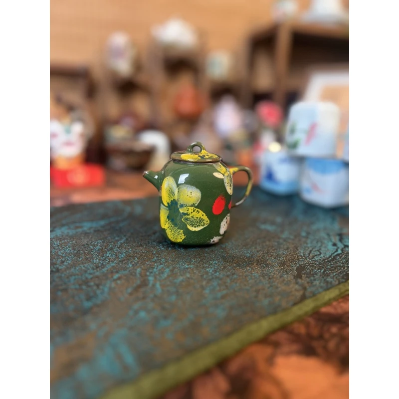 手工手绘陶瓷郎绿四方壶一壶两杯手工茶壶中式精美全手工创意茶壶