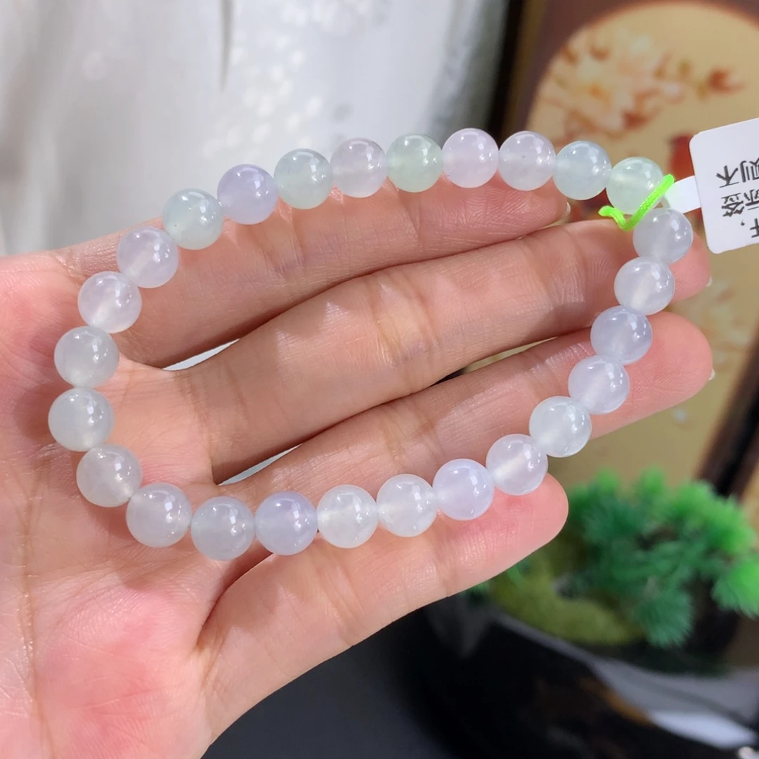 翡翠未镶嵌手串卡7胶润淡淡马卡龙手串