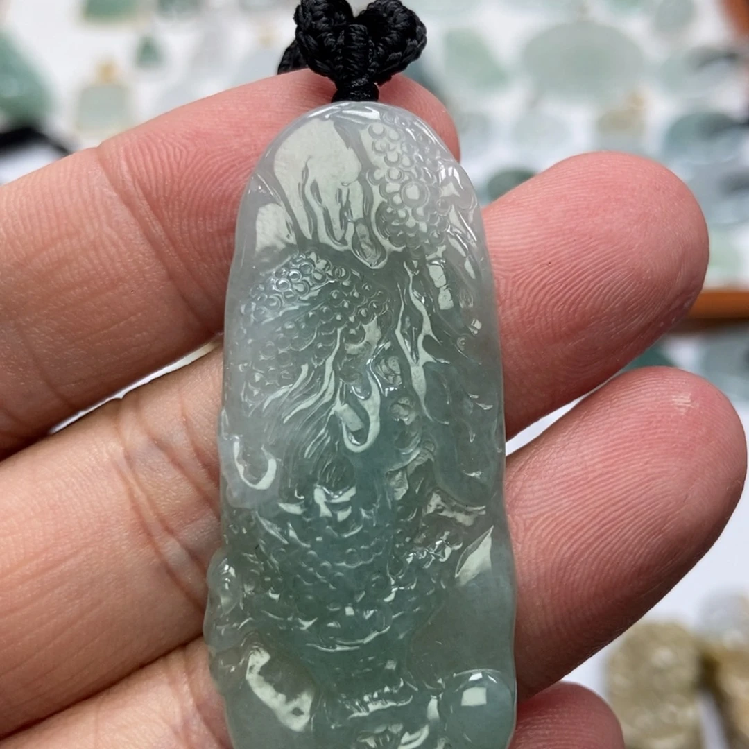 翡翠未镶嵌颈饰冰胶龙牌 天然缅甸ａ货翡翠