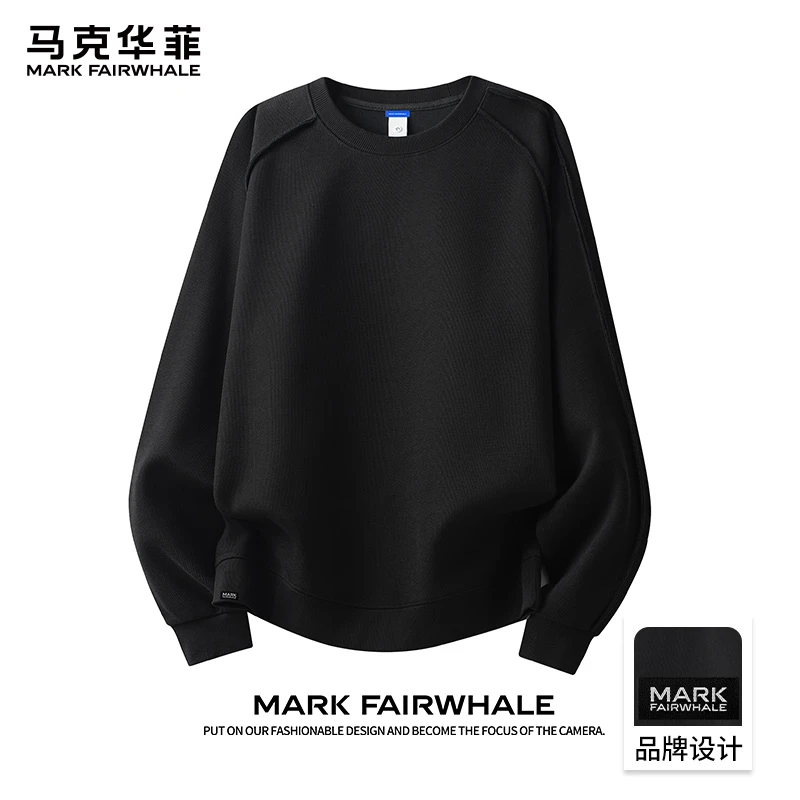 马克华菲美式重磅圆领卫衣男春秋季潮牌休闲长袖宽松百搭纯色上衣