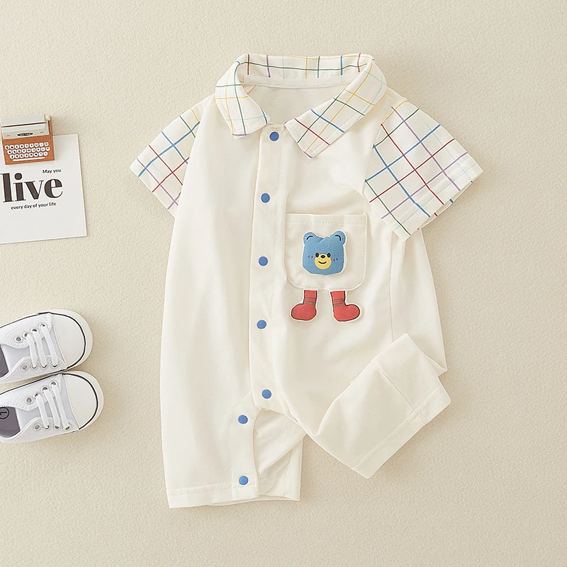 韩版婴儿夏装衣服男宝宝连体衣夏季薄款可爱洋气满月百天短袖哈衣