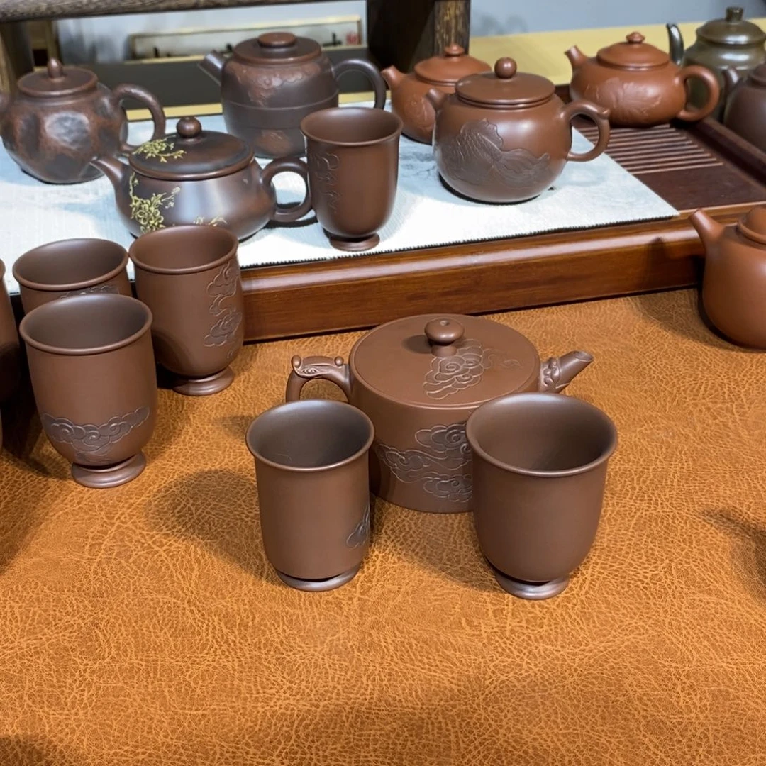 常*笃浮雕祥云壶200ml坭兴陶手工制作